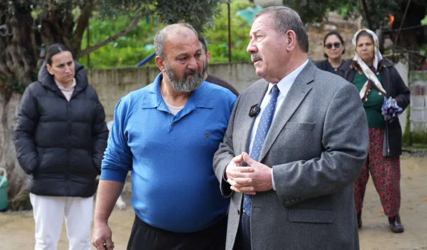 Muğla Milas'ta evi yanan aileye Başkan Topuz'dan konteyner ve ev tadilatı sözü